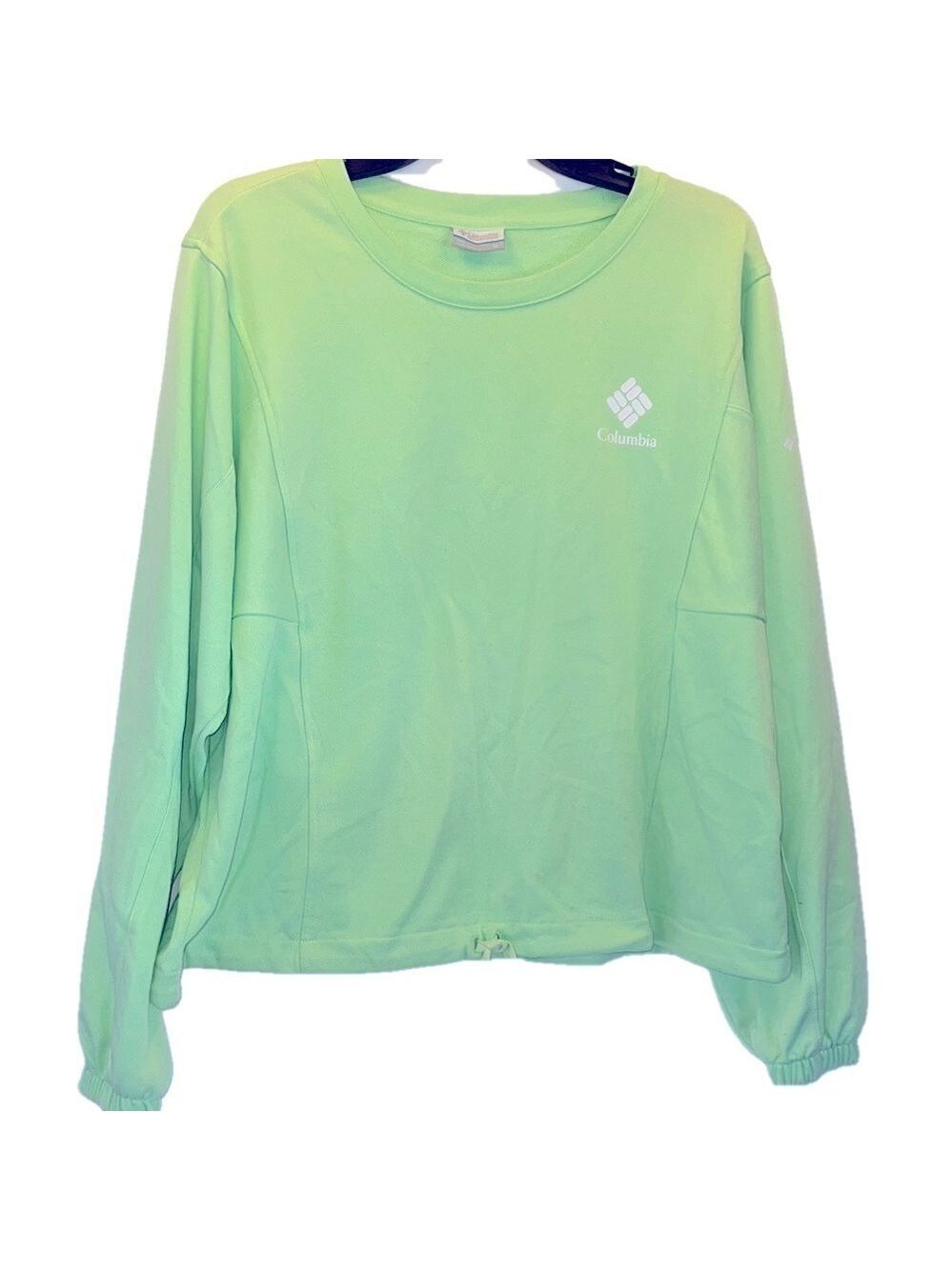 Columbia Women's Lime Green Sweatshirt, SZ XL, Adj. cropped waist, Bat Winged